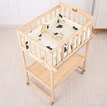 원목 기저귀교환대 기저귀갈이 수납 다기능 아기 옷걸이 거치대, 전원목 아기 침대 기저귀데스크+젖소 케어 패드