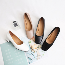 [당일출고] 발편한 스퀘어 미들힐 통굽 펌프스 5cm