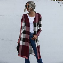 체크 롱 카디건 여성 가을 ​​격자 무늬 패션 unbuttoned 스트레이트 카디건 재킷 큰 스타일 스웨터 뜨개질 코트