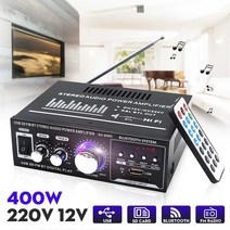 12V/220V 400W 2 채널 블루투스 HiFi 스테레오 앰프 USB SD FM 라디오 파워 스테레오 카 앰프 오디오 홈 앰프|앰프|, 1개, 중국, 단일