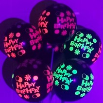 12 인치 UV 네온 글로우 형광 풍선 장식 10 개 생일 축하 파티 어둠 속에서 빛나는 Blacklight 반응성 용품, [01] 12 인치, [02] Black HB
