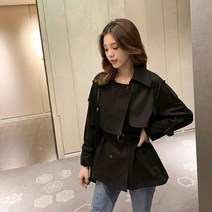 여성 트렌치코트 세련된 가을 프랑스 스타일 틈새 옷깃 디자인 더블 브레스트 느슨한 짧은