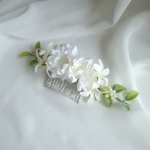 실크플라워 화이트 헤어피스 조화 머리핀 꽃 야외 웨딩촬영 스튜디오 브라이덜샤워 빗핀