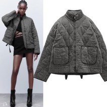 ZARA 그레이 누빔 퀼팅 스탠드카라 하이넥 루즈핏 자켓