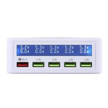 차량용배터리 자동차 인산철 밧데리 aixxco usb 급속 충전기 40w 5포트 led 디스플레이 충전 3 0 고속 충전기 데스크탑 충전 스테이션 iphone x 8 7 6, 우리를, 하얀