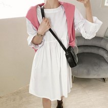 다잇템 여자 쁘띠 FW 라운드 민무늬 롱슬리브 원피스