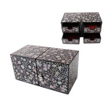 GANAHOME 고급 나전 블랙 당초 쌍합 보석함 서랍식 나전칠기 자개함 자개보석함 예물함 돌반지보관함 돌반지정리함 검정 반지 보관함 예물 웨딩 결혼 외국인 홈스테이 선물 인테리어소품