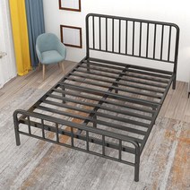 저상침대프레임 철제 블랙 골드 DIY 라운드 저상 엔틱 레트로 신혼 원룸, 블랙 B