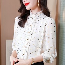 숙녀옷장 여성 레이스넥 미니하트 데일리 블라우스 S063