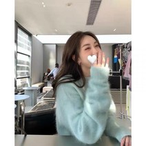 여성 민트색 부클 니트 파스텔톤 홀가먼트 어깨 퍼프 여리여리 겨울 스웨터 17 COLOR
