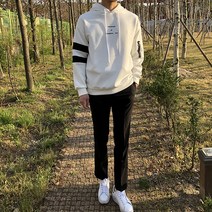 애프터제이 포인트 커플 후드 맨투맨 (화이트 베이지) 후드티