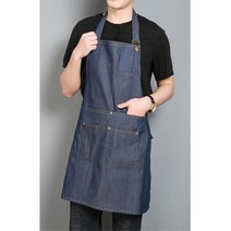 목끈조절 주머니 두껍고 뻣뻣한 청앞치마 진청색 스타일리쉬