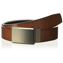 Perry Ellis 포트폴리오 남성용 양면 매트 건메탈 플라크 벨트 브라운/블랙 30