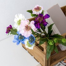 스카비오사 조화 4색상 센터피스 리스 재료 도매 꽃꽂이 소재 조화 꽃 인테리어 장식, 보라 1P