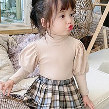 유블리 아동 퍼프 슬리브 이너 스판 터틀넥 티셔츠