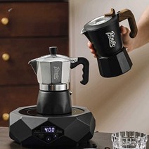 Bincoo모카 가열포트 에스프레소 메이커 모카 포트, 화이트 - 2인분 + 여과지 +전기세라믹스토브