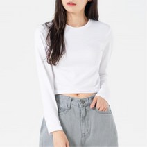 촉감 좋은 여성 피치 밀키 긴팔 크롭 티셔츠 미시스타일 중년여성옷 긴팔라운드넥 봄나들이코디 중년여성