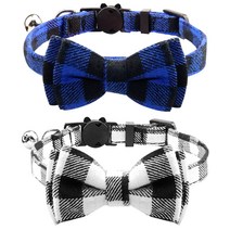 교살 방지 고양이 목걸이 벨과 나비 넥타이가 있는 2 Pcs 새끼 고양이와 고양이를 위한 귀여운 블루 + 블랙, 페이지 표시가 우선합니다