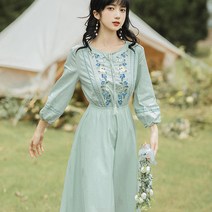 캠핑룩 보헤미안 패션 원피스 7부 롱
