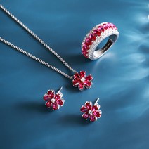 유럽과 미국의 스털링 실버 패션 고급 고급 지르콘 목걸이 보석 세트 꽃 쇄골 체인 높은 탄소 다이아몬드 반지 귀걸이