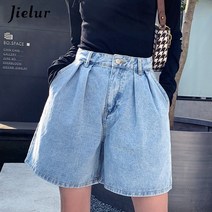 와이드찢청 여자통청바지 다리길어보이는여자와이드청바지 일자핏스트레이트중청청바지 연청바지 여름 짧은 청바지 여성 솔리드 컬러 어 세련된 바지 하이 웨이스트 청바지 데님 반바지