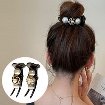 지젤 까멜리아 진주라운드 올림머리 헤어집게핀 2종 세트