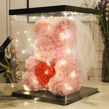 결혼기념일 1주년 선물 곰돌이꽃 장미 곰돌이 a04, 단일사이즈, 40cm 핑크 러브 베일 클래식 기프트 박스