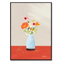 Good Energy 김유라 작가 양귀비/ 안개꽃/ 여우꼬리 꽃 그림 풍수 인테리어 액자, 매트 골드 알루미늄 프레임