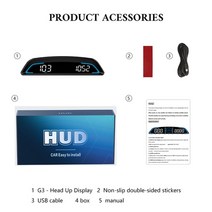 자동차 hud 헤드업 디스플레이 wyobd g3 gps auto speedometer, g3 기본 버전