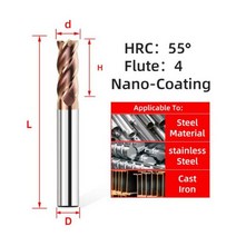 밀링커터 파이프컷팅기 HRC55 4 플루트 합금 텅스텐 스틸 밀링 카바이드 엔드 밀 커터 커팅 도구 CNC 기계 코팅 플랫, [21] d20xD20x100L, [01] 1pc HRC55 4F, 1개