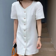 [바보사랑] 여성 봄 여름 데일리 메탈 버튼 원피스 드레스