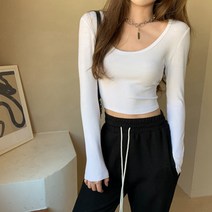 [예쁨시전] 긴팔 단색 슬림 크롭 레깅스 티셔츠