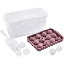 자이티 실리콘 아이스볼 메이커 얼음 트레이 12구 + 얼음통 + 스쿱 세트, 핑크