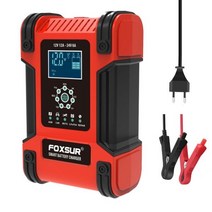 폭서 FOXSUR 스마트 자동차 배터리 충전기 완전 자동 고속 탈황기 오토바이 젤 AGM 납산 LiFePO4 12V 12A 7 단, 12V 12A EU Plug, 1개