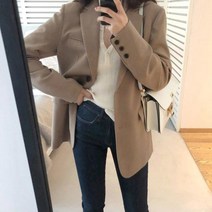 여성 자켓 a960 기본 모호방오버핏 트위드 퀼팅 양모 노카라 린넨 숏 스타다움 루즈핏 더블 블레이져