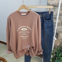 상상그이상 여성용 국내제작 비트 레터링 맨투맨 티셔츠 특양면 소재 부드러운 간절기 맨투맨