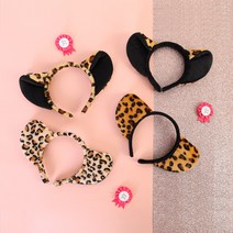 아이케이 레오파드 헤어밴드 대 동물귀 봉제 놀이공원 할로윈 파티, 레오파드 헤어밴드 대(검정띠 골드)