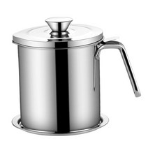 GHSHOP 파인 메쉬 스트레이너가있는 베이컨 그리스 용기 그리스 키퍼 분리기 식용유 용 가정용 오일 보관통 이지 그립, 스테인레스 스틸, 은