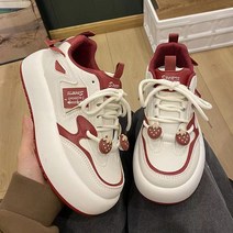 나루니 여성운동화 딸기 파츠 투톤 레드 뮤트톤 귀여운 빈티지 봄 가을 3.5cm