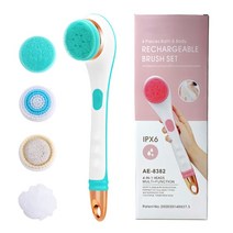 USB Rechargeable Showering Brush with Long Handle Kit Handheld Massager for Male Female Exfoliate Scrubber Accessory, 8382 charging green