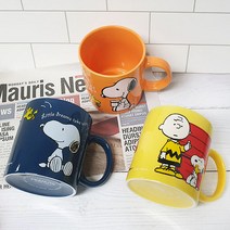 정품 스누피 도자기 머그컵 400ml (손잡이 컵), 네이비