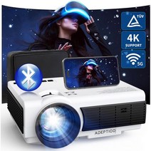 아이세이프 디스플레이TUV Certified WiFi 및 블루투스가 포함된 프로젝터 ADEPTICO 450 ANSI Native 1080P 휴대용 프로젝터 4K 지원 줌 가방 포함, White