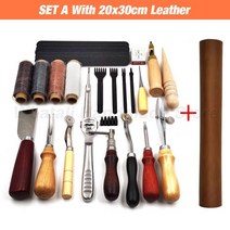 전문 손 바느질 가죽 공예 도구 키트 안장 그루버 스티칭 펀치 조각 작업 세트 DIY 액세서리용, SET A With Leather