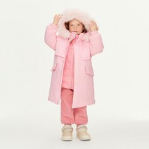 뉴발란스키즈 뉴키모 코트형 롱패딩 핑크 구스 다운 방수 프리미엄 라인 방한 스노우가드