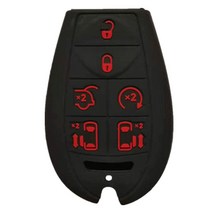RUNZUIE 실리콘 키리스 엔트리 리모컨 키 포브 커버 케이스 프로텍터 쉘 핏 닷지 그랜드 캐러밴 충전기 챌린저 듀랑고 여행 램 매그넘 지프 타운 컨트리 블랙 레드 7 버튼