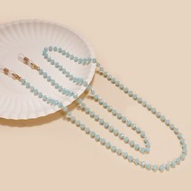 안경보관함 안경흘러내림방지 안경케이스 안경걸이 안경거치대 남녀공용 크리에이티브 크리스탈 비즈 안경 체인 미끄럼 방지 선글라스 끈 얼굴 마스크 홀더 코드 다채로운 쥬얼리, 5.Light blue