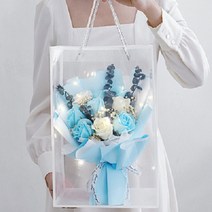 [ 아르띠콜로 led 비누 꽃다발+투명 쇼핑백 ] 특별한 선물 핑크 조화 여자친구 꽃 기념일 생일 졸업 발렌타인, acl 블루, 1개