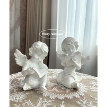 클래식무드 뽀뽀하는 귀여운 독서하는 아기천사 장식 2P세트 천사장식품 빈티지 엔젤인형