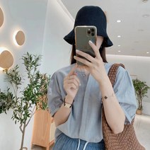 프렌치 퍼프 블라우스 블라우스 반팔 상의