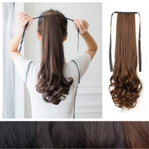 [피플앤제이] 포니테일 가발 긴 웨이브 묶음머리 올림머리 여성스러운 연출, 50CM, 브라운블랙